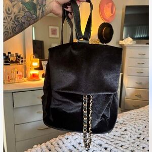 Steve Madden Black Velvet Backpack with Chain Detail